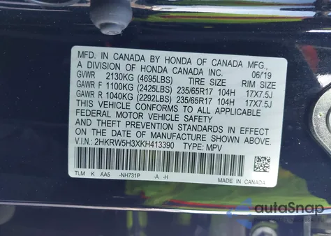 2019 Honda Cr-V Lx из США, поврежденный, VIN 2HKRW5H3XKH413390